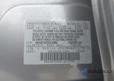 2014 Nissan Sentra Sv from USA, damaged, VIN 3N1AB7AP2EL675994